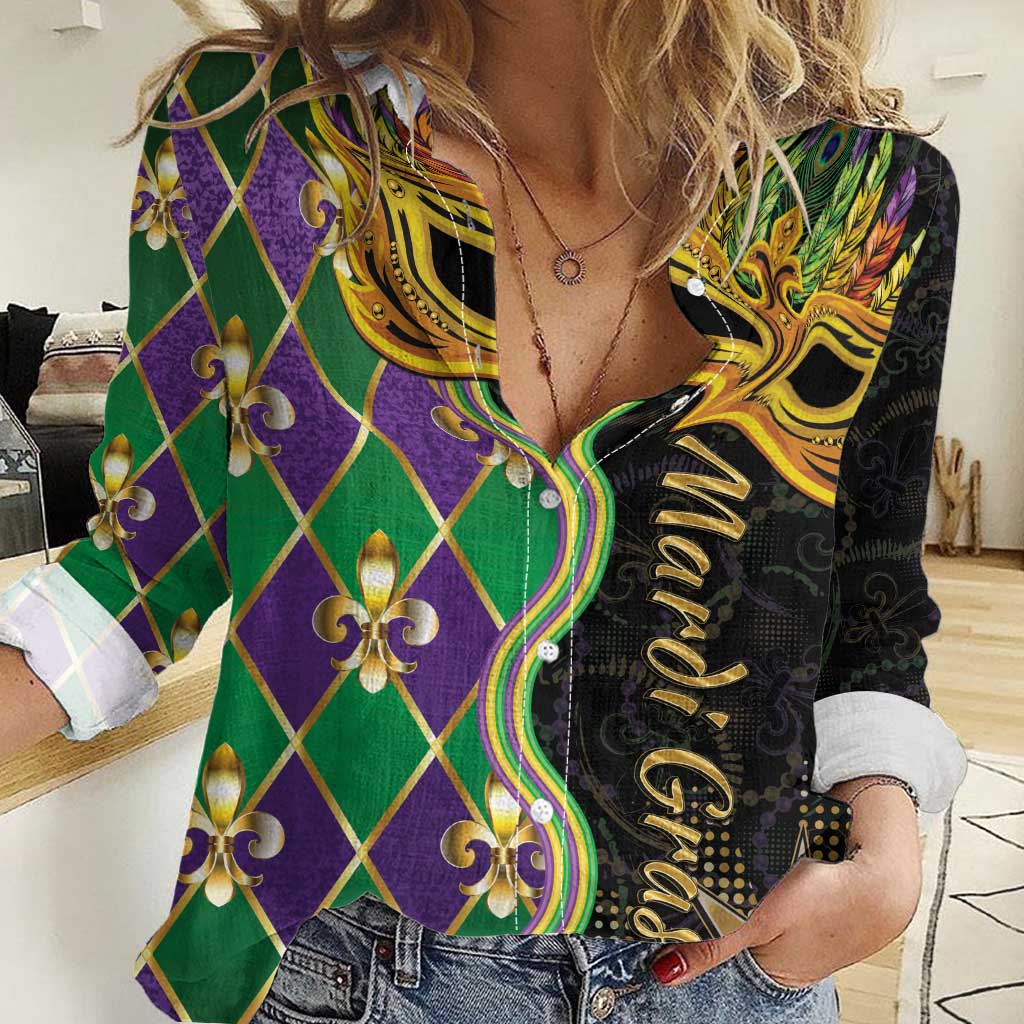 Personalized Mardi Gras Women Casual Shirt Gold Mask Unique Style