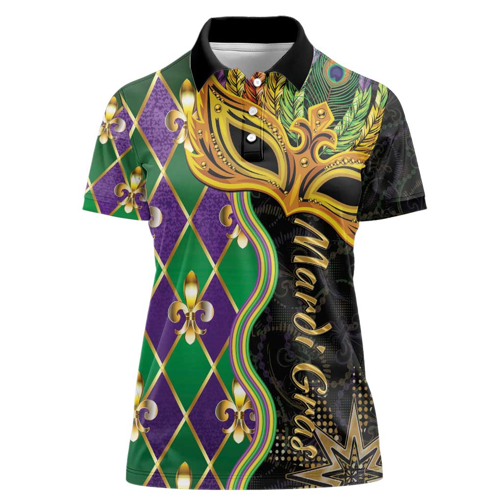 Personalized Mardi Gras Women Polo Shirt Gold Mask Unique Style