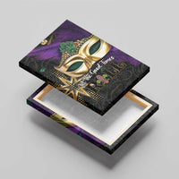 Mardi Gras canvas wall art with gold mask and ROLL text on black framed backing