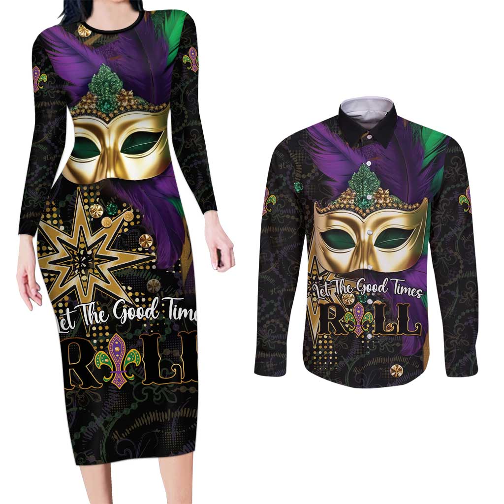 Let The Good Times Roll Mardi Gras Couples Matching Long Sleeve Bodycon Dress and Long Sleeve Button Shirt Special Version