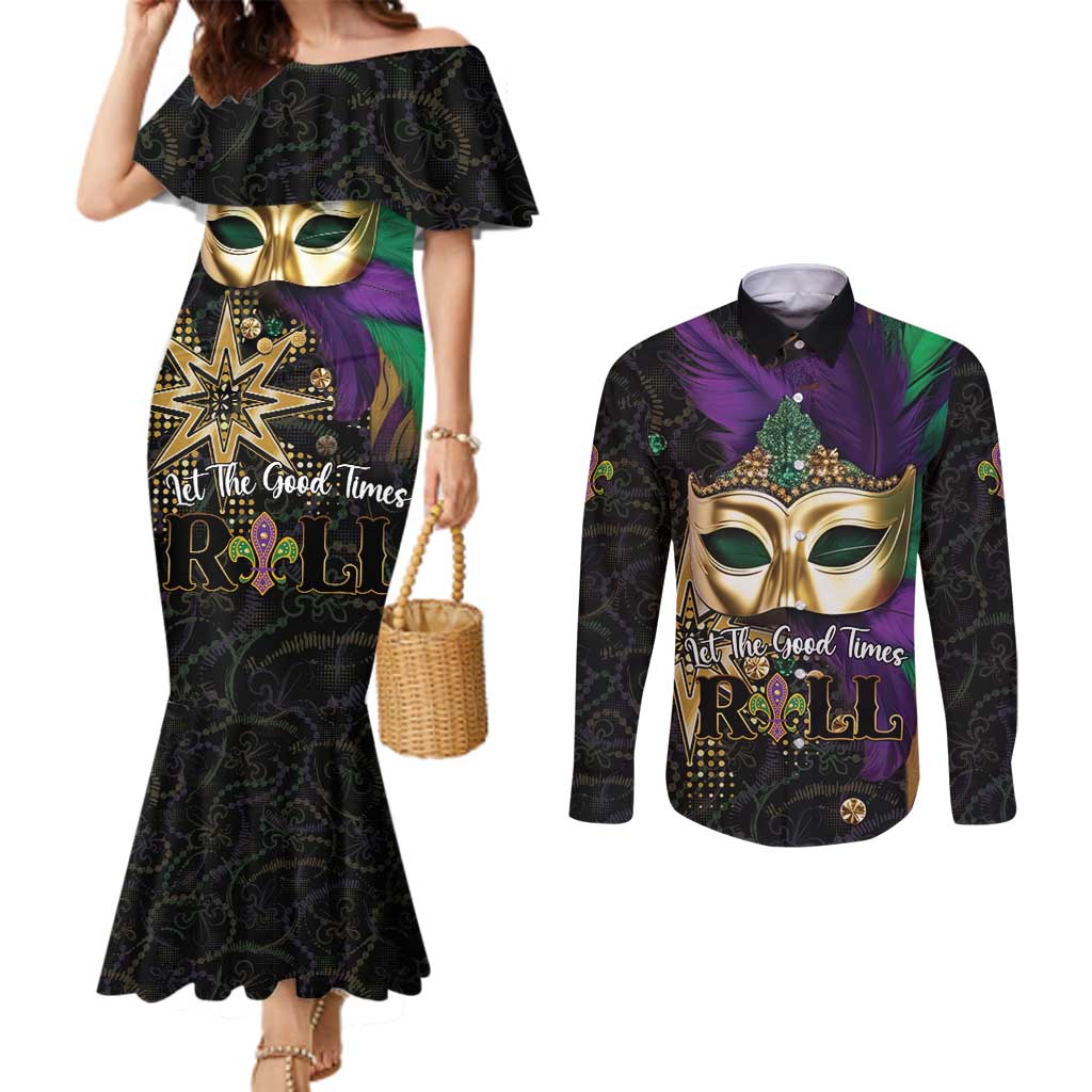 Let The Good Times Roll Mardi Gras Couples Matching Mermaid Dress and Long Sleeve Button Shirt Special Version