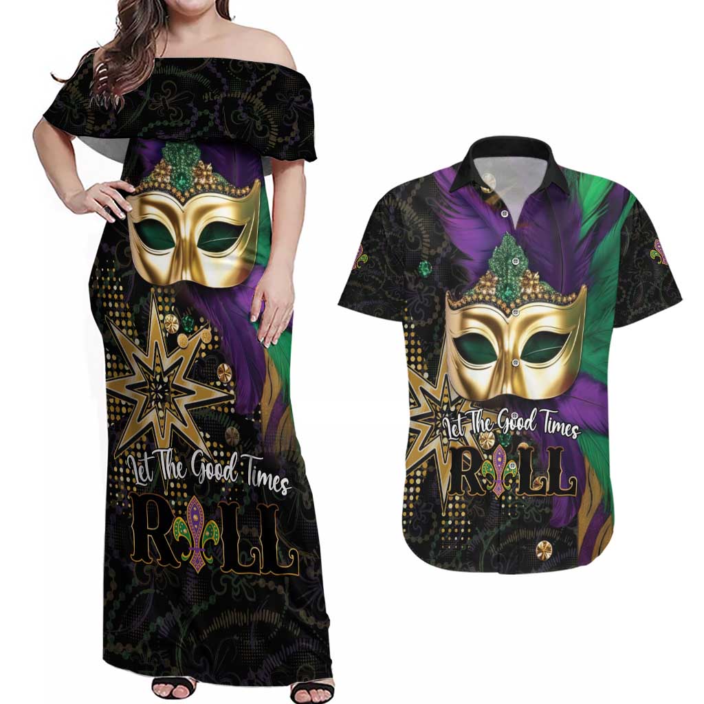 Let The Good Times Roll Mardi Gras Couples Matching Off Shoulder Maxi Dress and Hawaiian Shirt Special Version