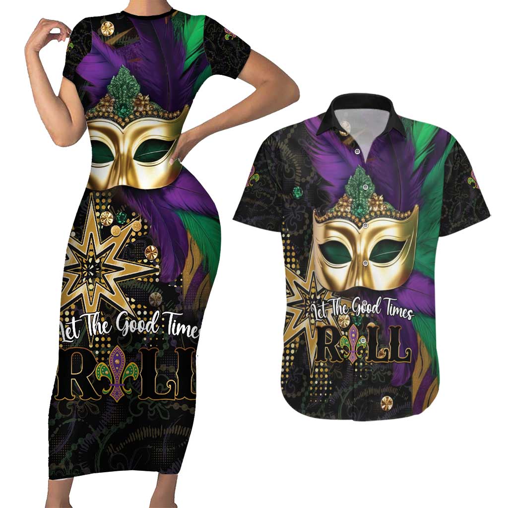 Let The Good Times Roll Mardi Gras Couples Matching Short Sleeve Bodycon Dress and Hawaiian Shirt Special Version