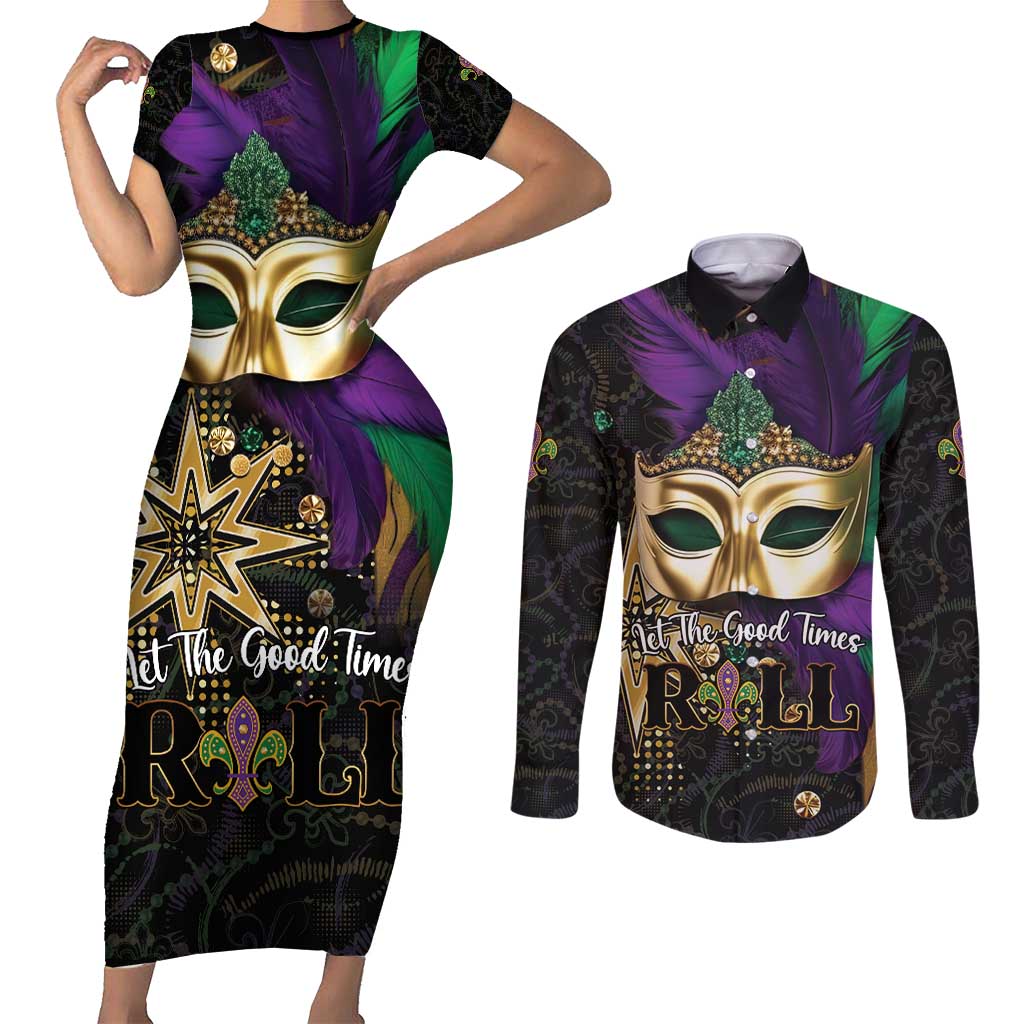 Let The Good Times Roll Mardi Gras Couples Matching Short Sleeve Bodycon Dress and Long Sleeve Button Shirt Special Version