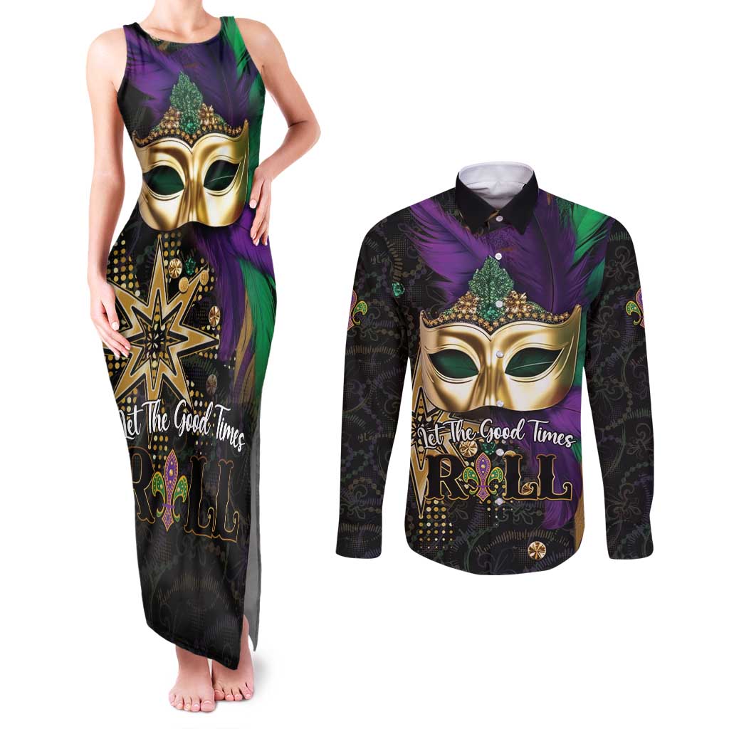 Let The Good Times Roll Mardi Gras Couples Matching Tank Maxi Dress and Long Sleeve Button Shirt Special Version