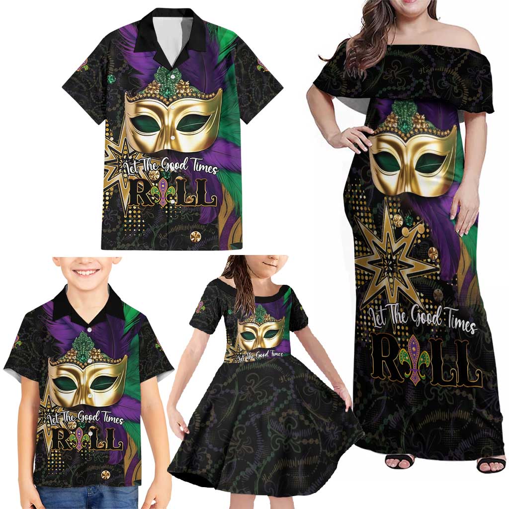 Let The Good Times Roll Mardi Gras Family Matching Off Shoulder Maxi Dress and Hawaiian Shirt Special Version