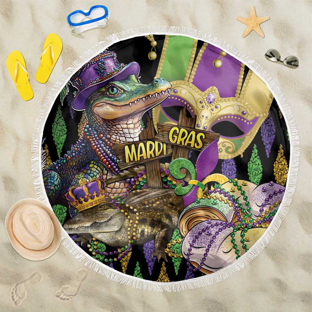 Mardi Gras Alligator Beach Blanket Fleur De Lis Glitter Style