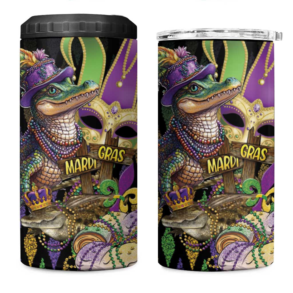 Mardi Gras Alligator 4 in 1 Can Cooler Tumbler Fleur De Lis Glitter Style