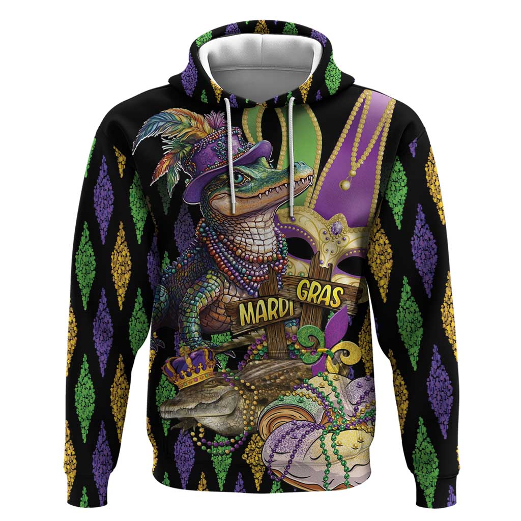 Mardi Gras Alligator Hoodie Fleur De Lis Glitter Style