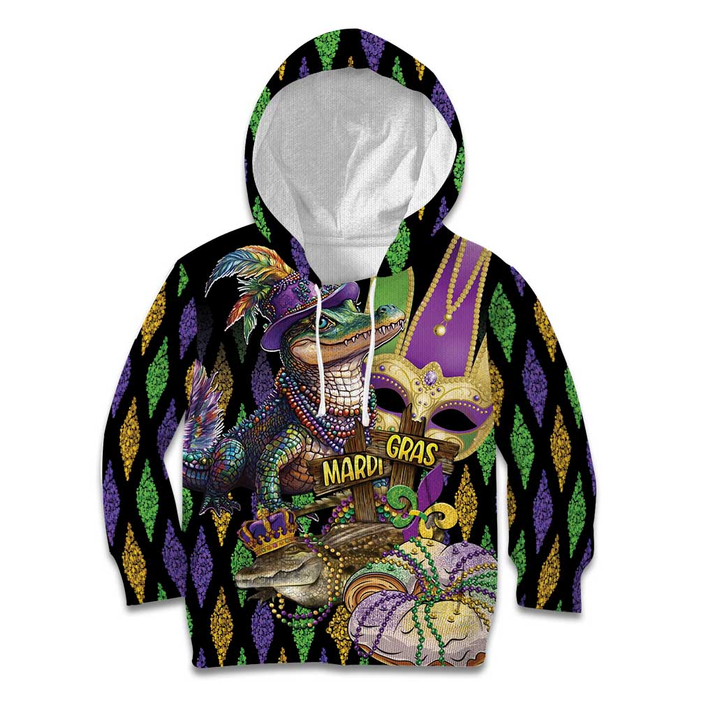 Mardi Gras Alligator Kid Hoodie Fleur De Lis Glitter Style