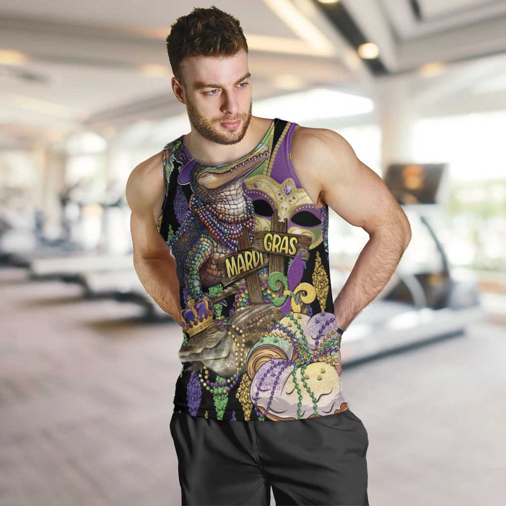 Mardi Gras Alligator Men Tank Top Fleur De Lis Glitter Style - Wonder Print Shop