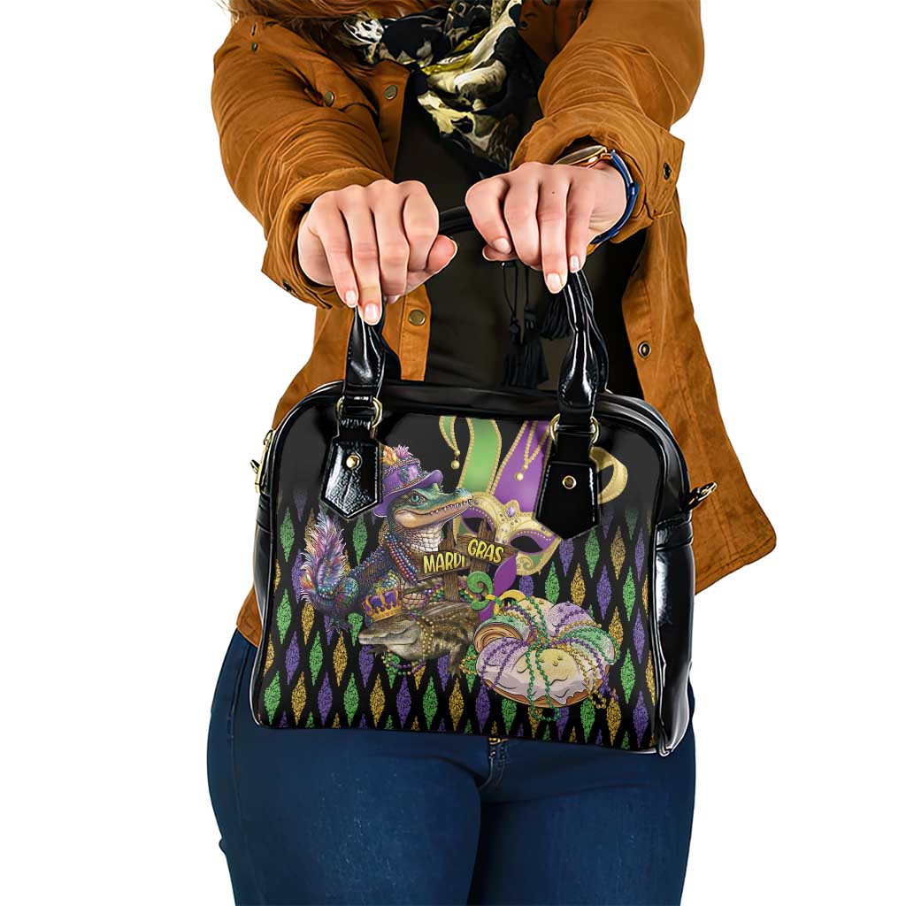 Mardi Gras Alligator Shoulder Handbag Fleur De Lis Glitter Style - Wonder Print Shop