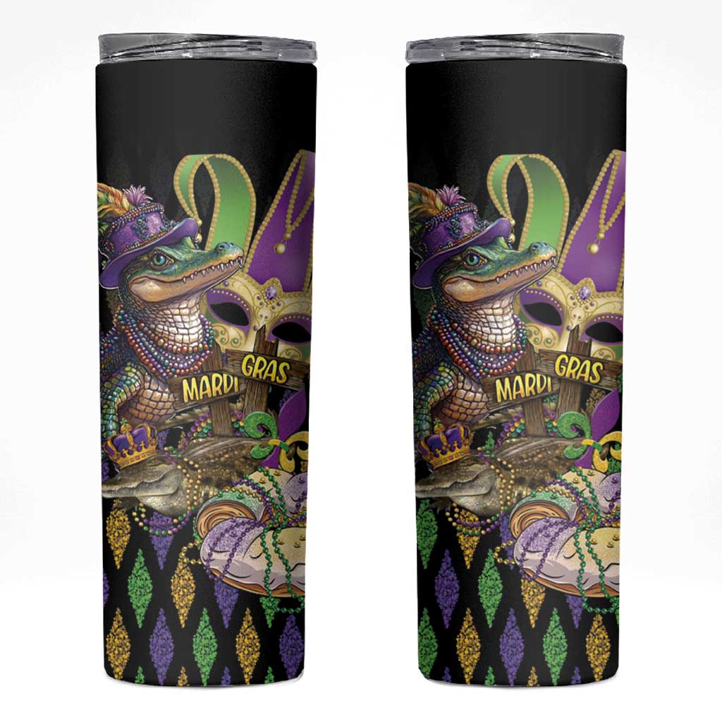 Mardi Gras Alligator Skinny Tumbler Fleur De Lis Glitter Style - Wonder Print Shop