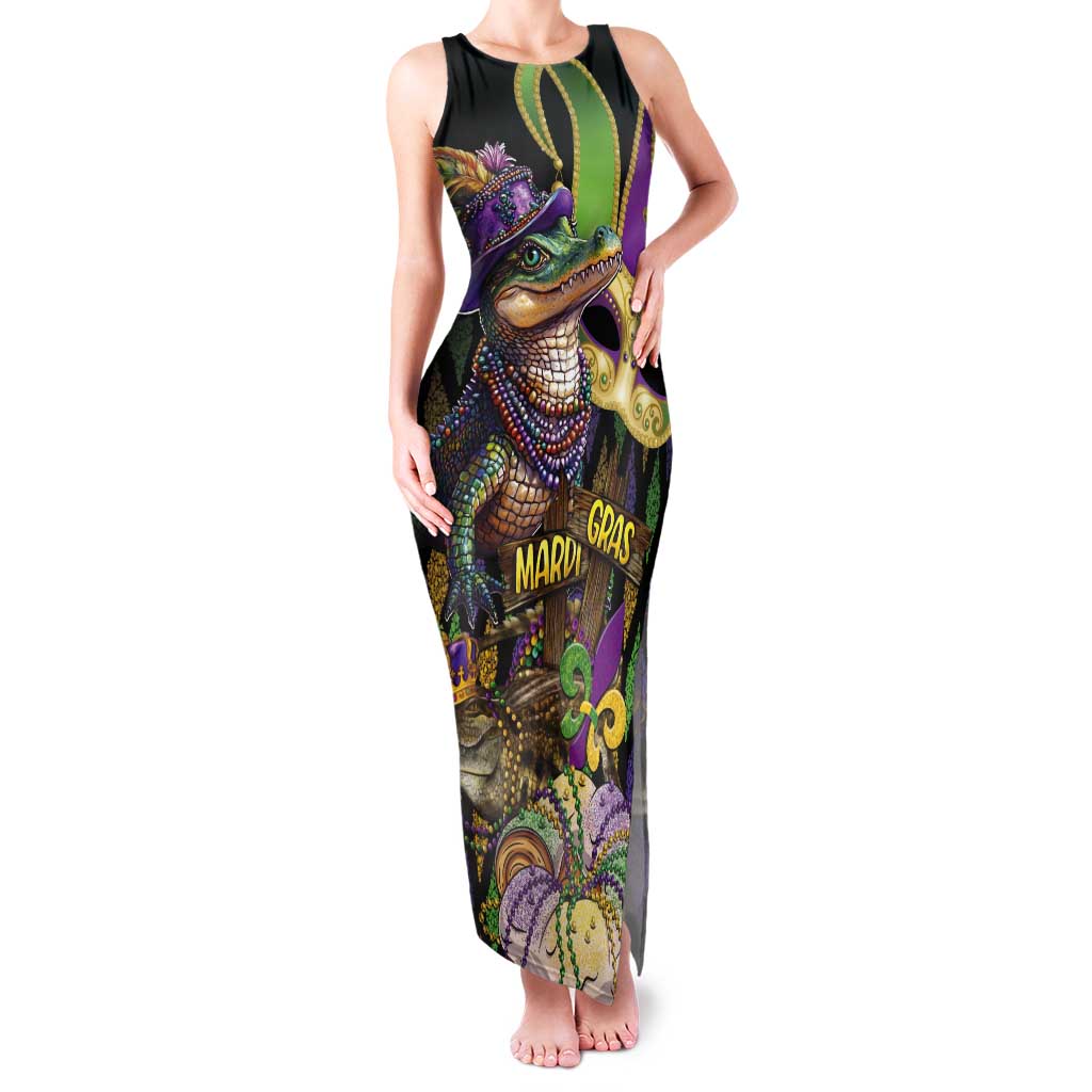 Mardi Gras Alligator Tank Maxi Dress Fleur De Lis Glitter Style - Wonder Print Shop