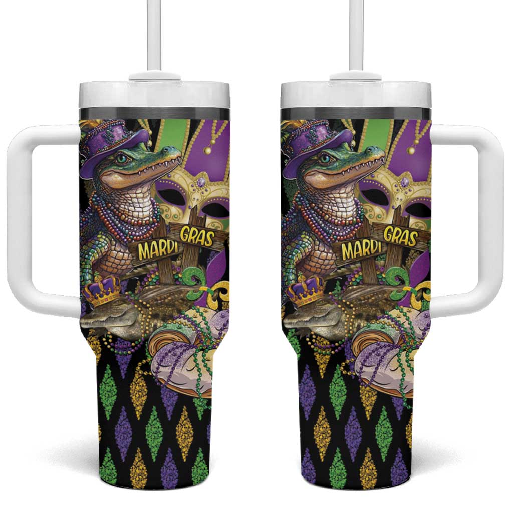 Mardi Gras Alligator Tumbler With Handle Fleur De Lis Glitter Style - Wonder Print Shop