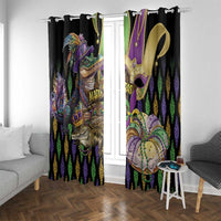 Alligator fleur-de-lis glitter window curtain panels on rod, black with purple and gold artwork