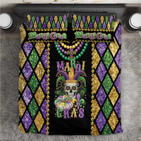 Mardi Gras skull bedding set, black with green/teal bead garlands and purple/gold diamonds