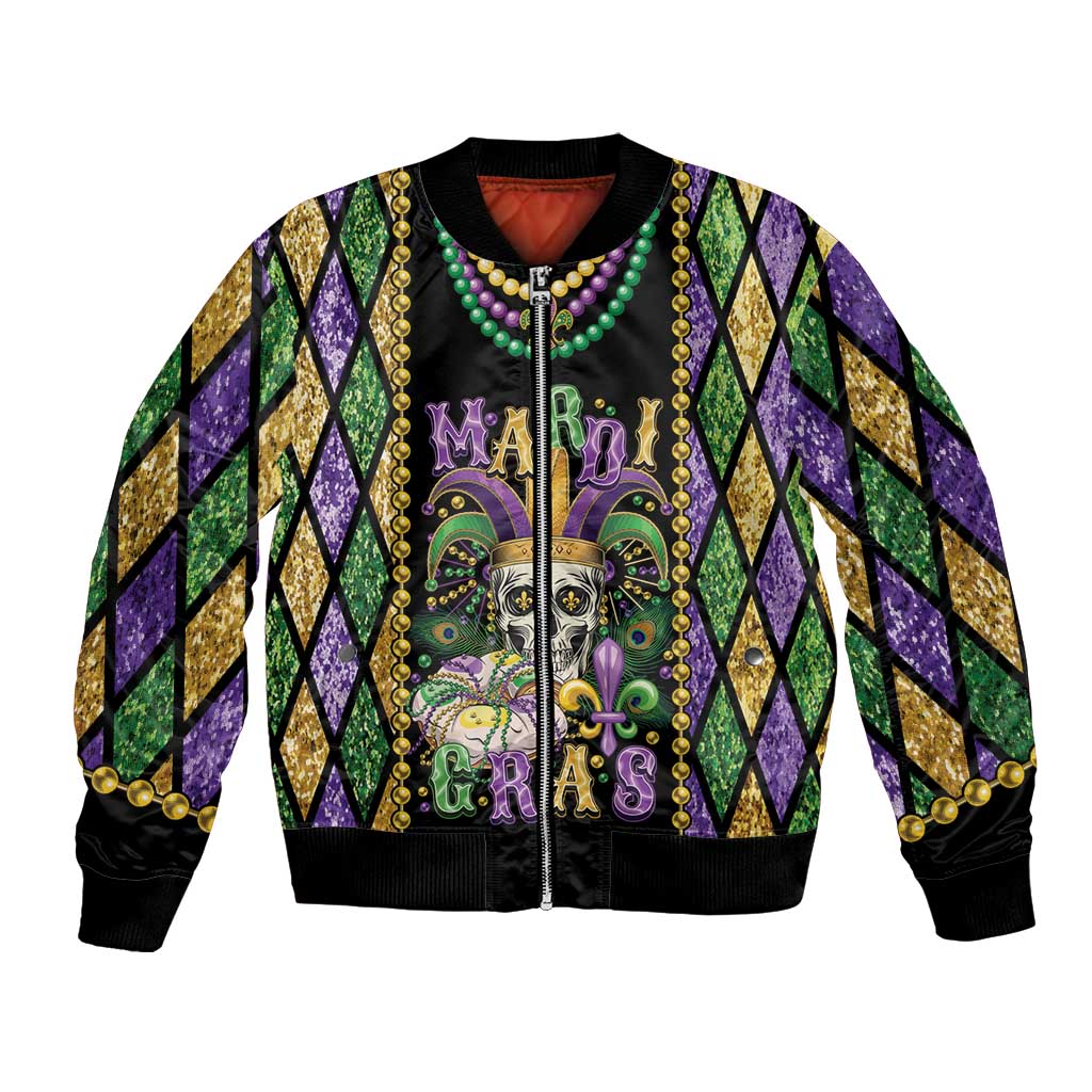 Mardi Gras Skull Bomber Jacket Beads Fleur De Lis