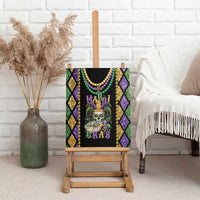 Mardi Gras skull canvas wall art on wooden easel with bead garland and gold trim