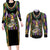 Mardi Gras Skull Couples Matching Long Sleeve Bodycon Dress and Long Sleeve Button Shirt Beads Fleur De Lis