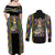 Mardi Gras Skull Couples Matching Off Shoulder Maxi Dress and Long Sleeve Button Shirt Beads Fleur De Lis