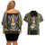 Mardi Gras Skull Couples Matching Off Shoulder Short Dress and Hawaiian Shirt Beads Fleur De Lis