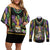 Mardi Gras Skull Couples Matching Off Shoulder Short Dress and Long Sleeve Button Shirt Beads Fleur De Lis