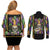 Mardi Gras Skull Couples Matching Off Shoulder Short Dress and Long Sleeve Button Shirt Beads Fleur De Lis