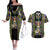 Mardi Gras Skull Couples Matching Off The Shoulder Long Sleeve Dress and Hawaiian Shirt Beads Fleur De Lis