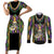 Mardi Gras Skull Couples Matching Short Sleeve Bodycon Dress and Long Sleeve Button Shirt Beads Fleur De Lis