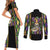 Mardi Gras Skull Couples Matching Short Sleeve Bodycon Dress and Long Sleeve Button Shirt Beads Fleur De Lis