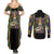 Mardi Gras Skull Couples Matching Summer Maxi Dress and Long Sleeve Button Shirt Beads Fleur De Lis