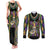 Mardi Gras Skull Couples Matching Tank Maxi Dress and Long Sleeve Button Shirt Beads Fleur De Lis