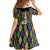 Mardi Gras Skull Family Matching Off Shoulder Short Dress and Hawaiian Shirt Beads Fleur De Lis