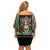 Mardi Gras Skull Family Matching Off Shoulder Short Dress and Hawaiian Shirt Beads Fleur De Lis