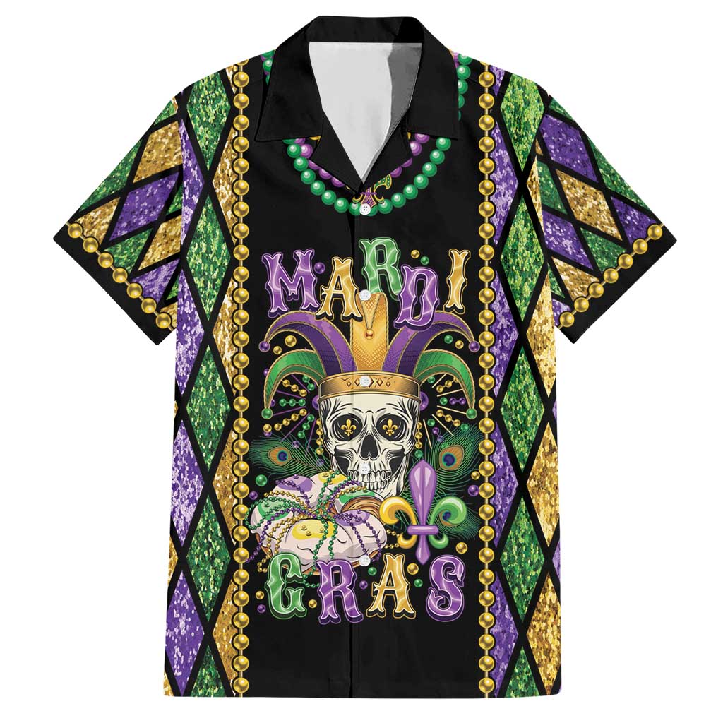 Mardi Gras Skull Hawaiian Shirt Beads Fleur De Lis