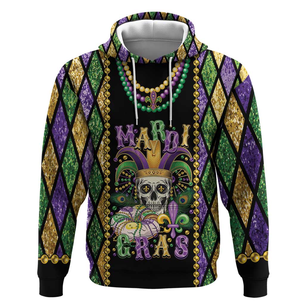 Mardi Gras Skull Hoodie Beads Fleur De Lis