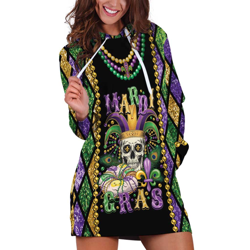 Mardi Gras Skull Hoodie Dress Beads Fleur De Lis