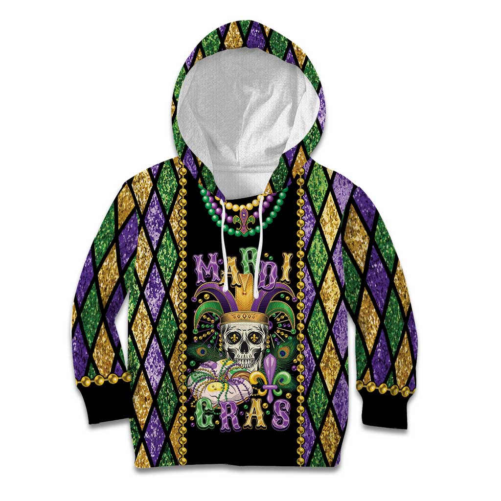 Mardi Gras Skull Kid Hoodie Beads Fleur De Lis