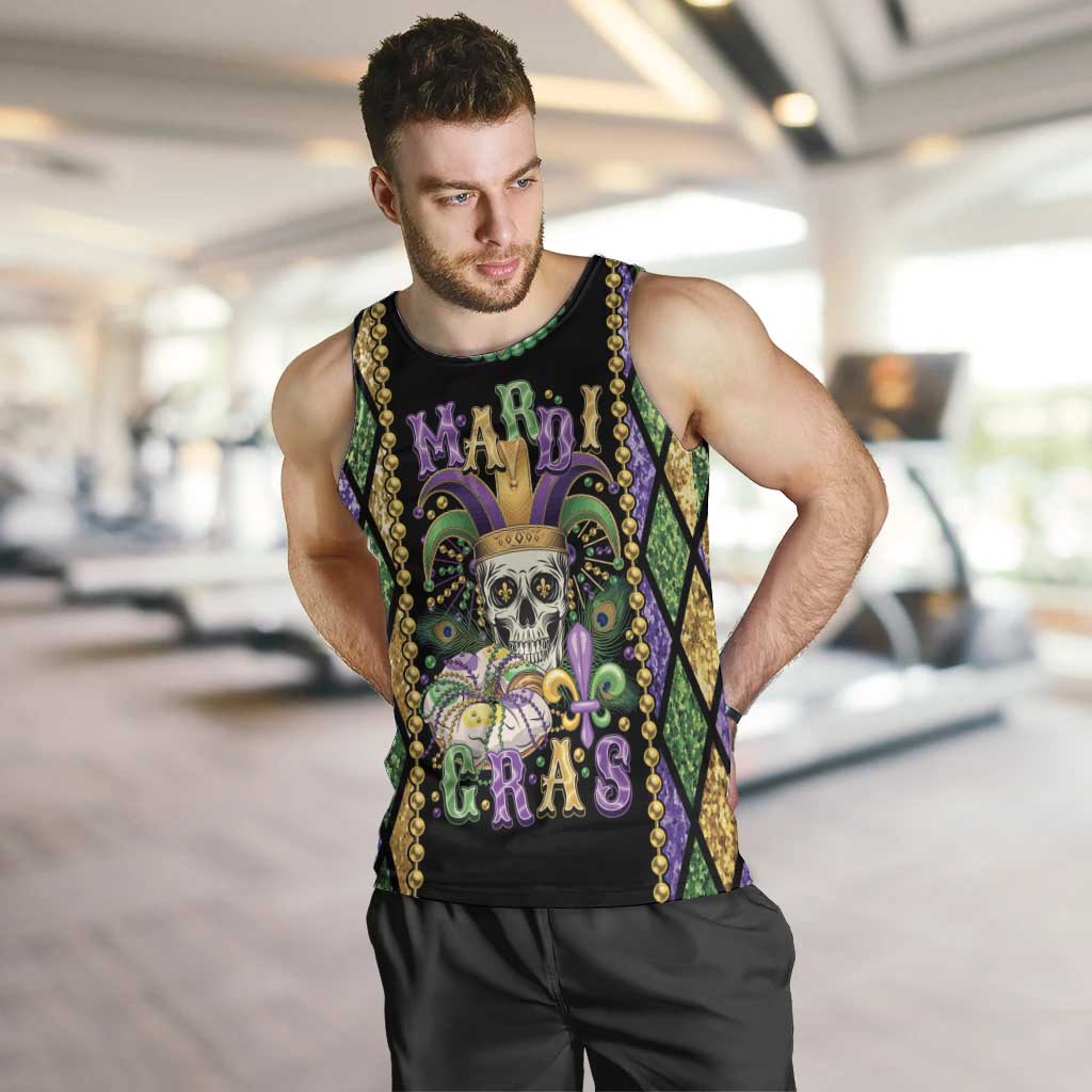 Mardi Gras Skull Men Tank Top Beads Fleur De Lis - Wonder Print Shop