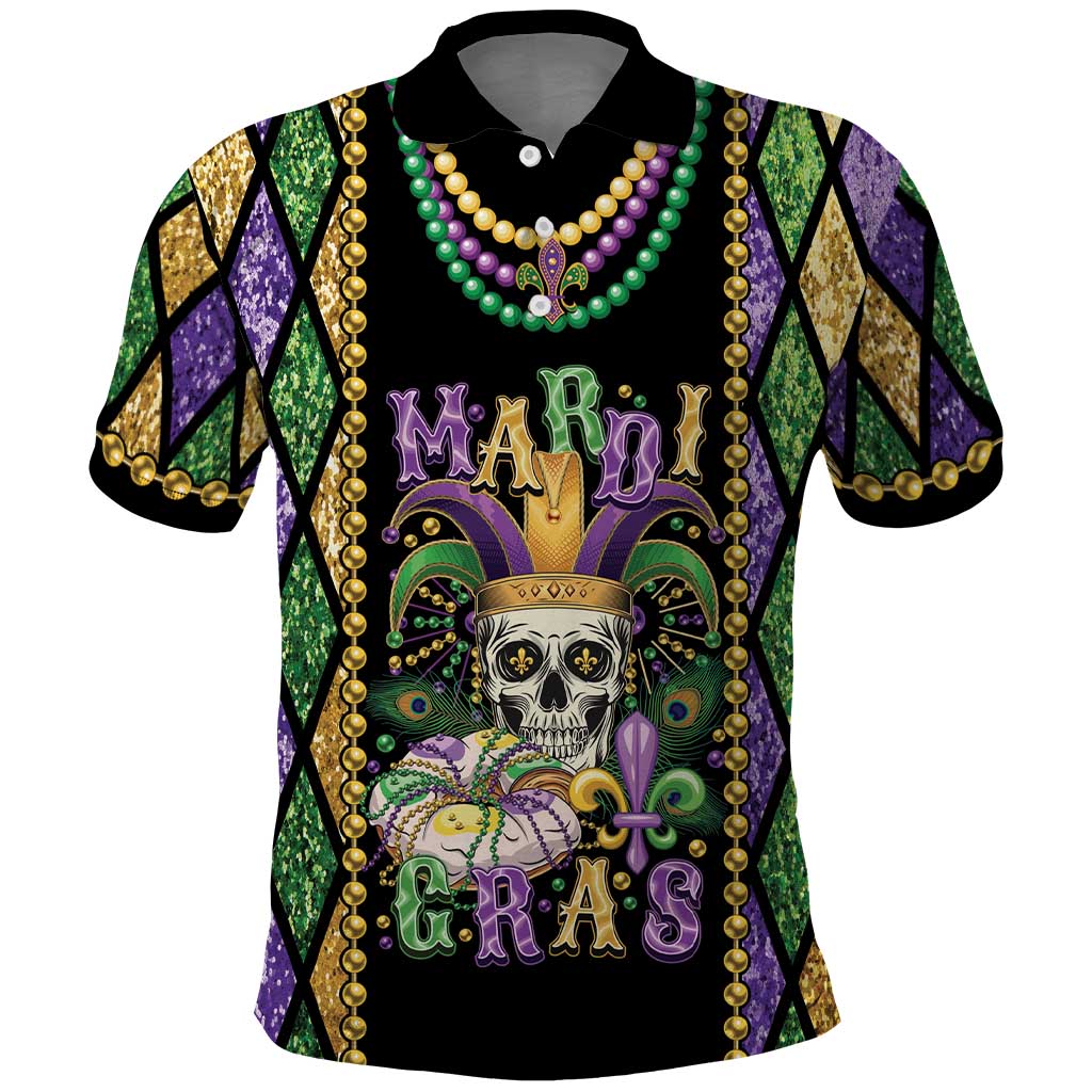 Mardi Gras Skull Polo Shirt Beads Fleur De Lis - Wonder Print Shop