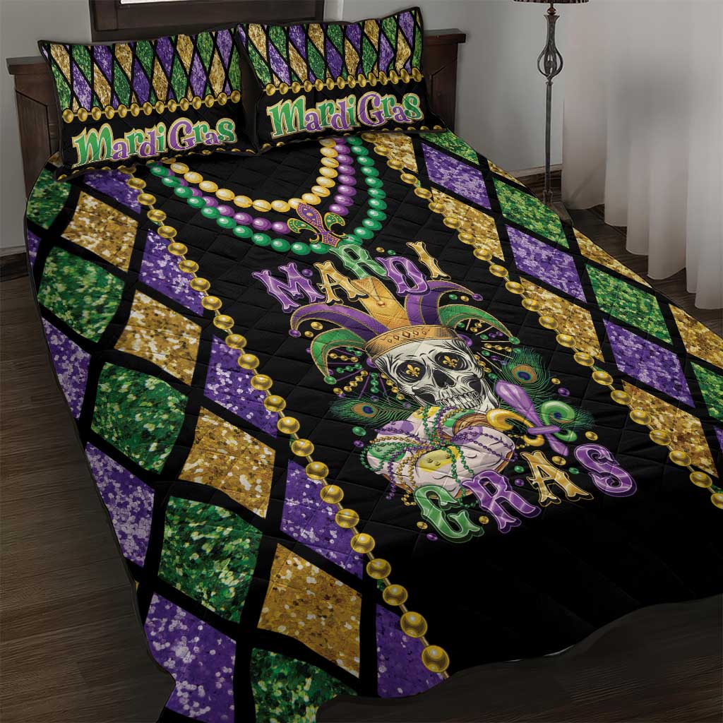 Mardi Gras Skull Quilt Bed Set Beads Fleur De Lis