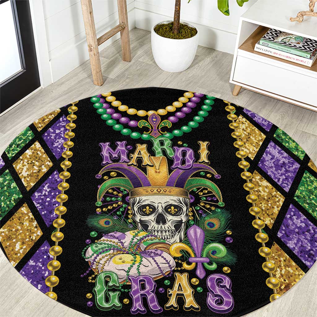 Mardi Gras Skull Round Carpet Beads Fleur De Lis - Wonder Print Shop