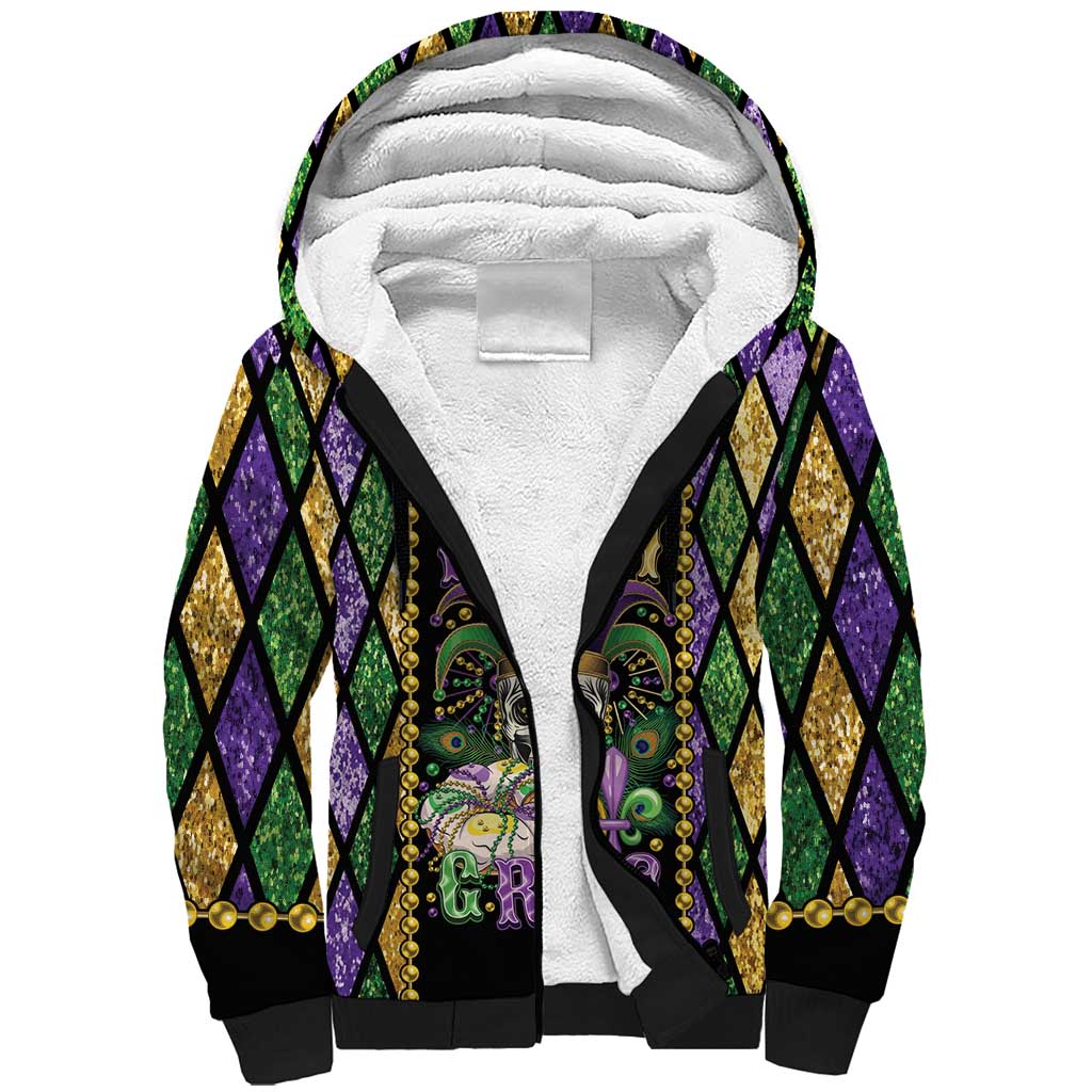 Mardi Gras Skull Sherpa Hoodie Beads Fleur De Lis