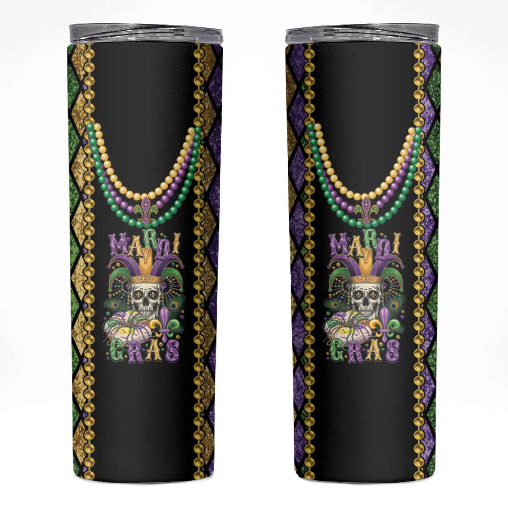 Mardi Gras Skull Skinny Tumbler Beads Fleur De Lis