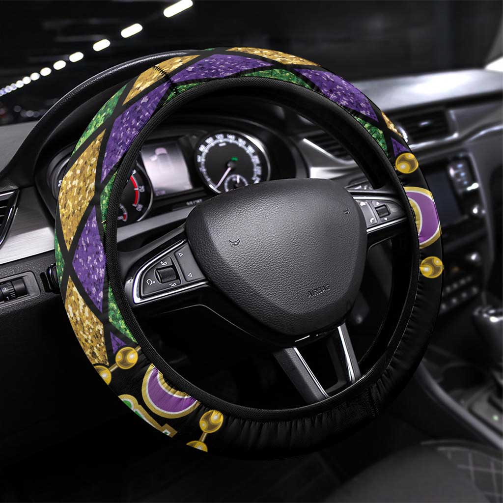 Mardi Gras Skull Steering Wheel Cover Beads Fleur De Lis