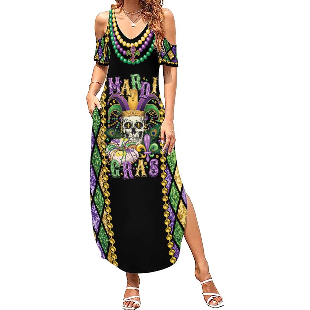 Mardi Gras Skull Summer Maxi Dress Beads Fleur De Lis