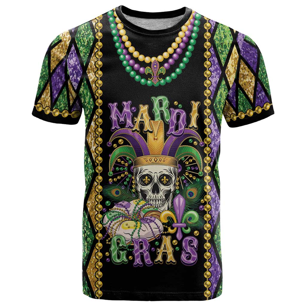 Mardi Gras Skull T Shirt Beads Fleur De Lis