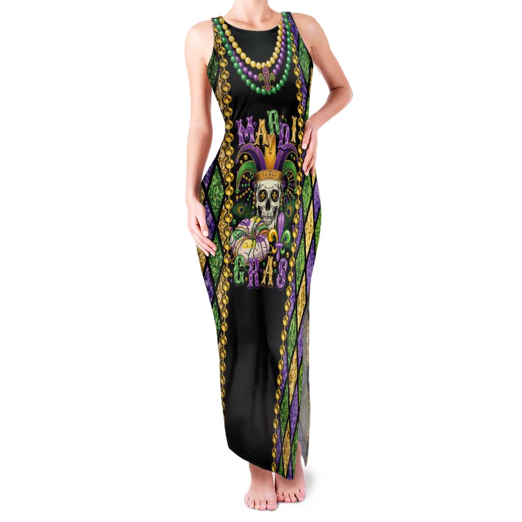 Mardi Gras Skull Tank Maxi Dress Beads Fleur De Lis