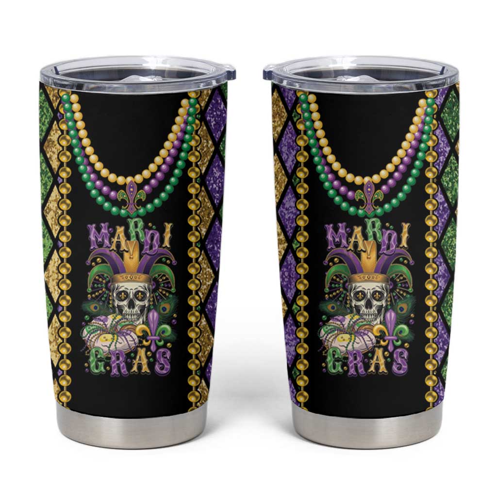 Mardi Gras Skull Tumbler Cup Beads Fleur De Lis